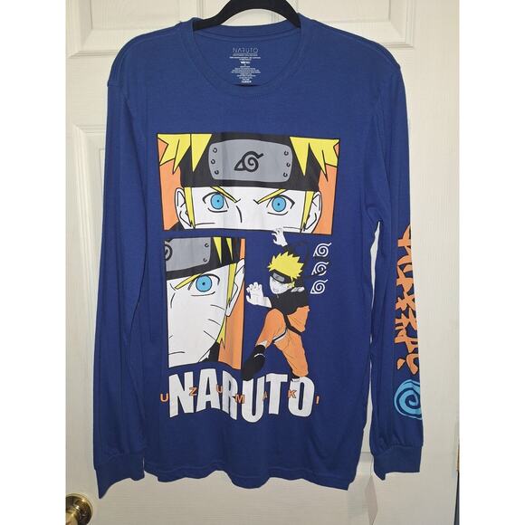 Naruto Graphic Long Sleeve Tshirt Mens Medium Blue Japanese‎ Manga Series Tv - Picture 1 of 8